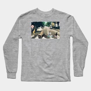 Abbey Road Beatles Spoof Cat and Dogs on Bikes Funny Long Sleeve T-Shirt